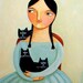 3 Black Cats Portrait painting PRINT 10x8