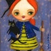 HALLOWEEN redhead witch black cat PRINT from painting by tascha