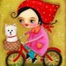 Bicycle ride with WESTIE and BABUSHKA folk art PRINT of painting by tascha