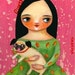 Pug dog pink WALL art PRINT of original painting 5x7 poster