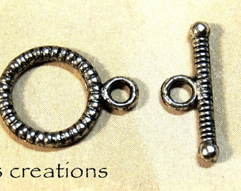 Toggle Clasp Antiqued Silver-Plated 10MM - 10 sets