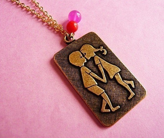 Vintage Kitsch Kissing Kids 70's Pendant Necklace by MaruMaru