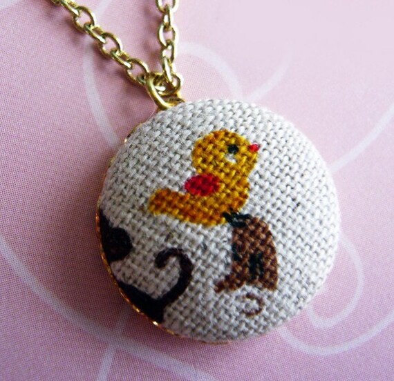 Adorable Yellow Bird Button Necklace by MaruMaru on Etsy
