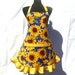 Retro Kitchen Apron, Sunflowers on Blue, Hostess Style Ruffle