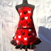Retro Kitchen Apron, Polka Dot Chickens on Red, Full Hostess Style Ruffle