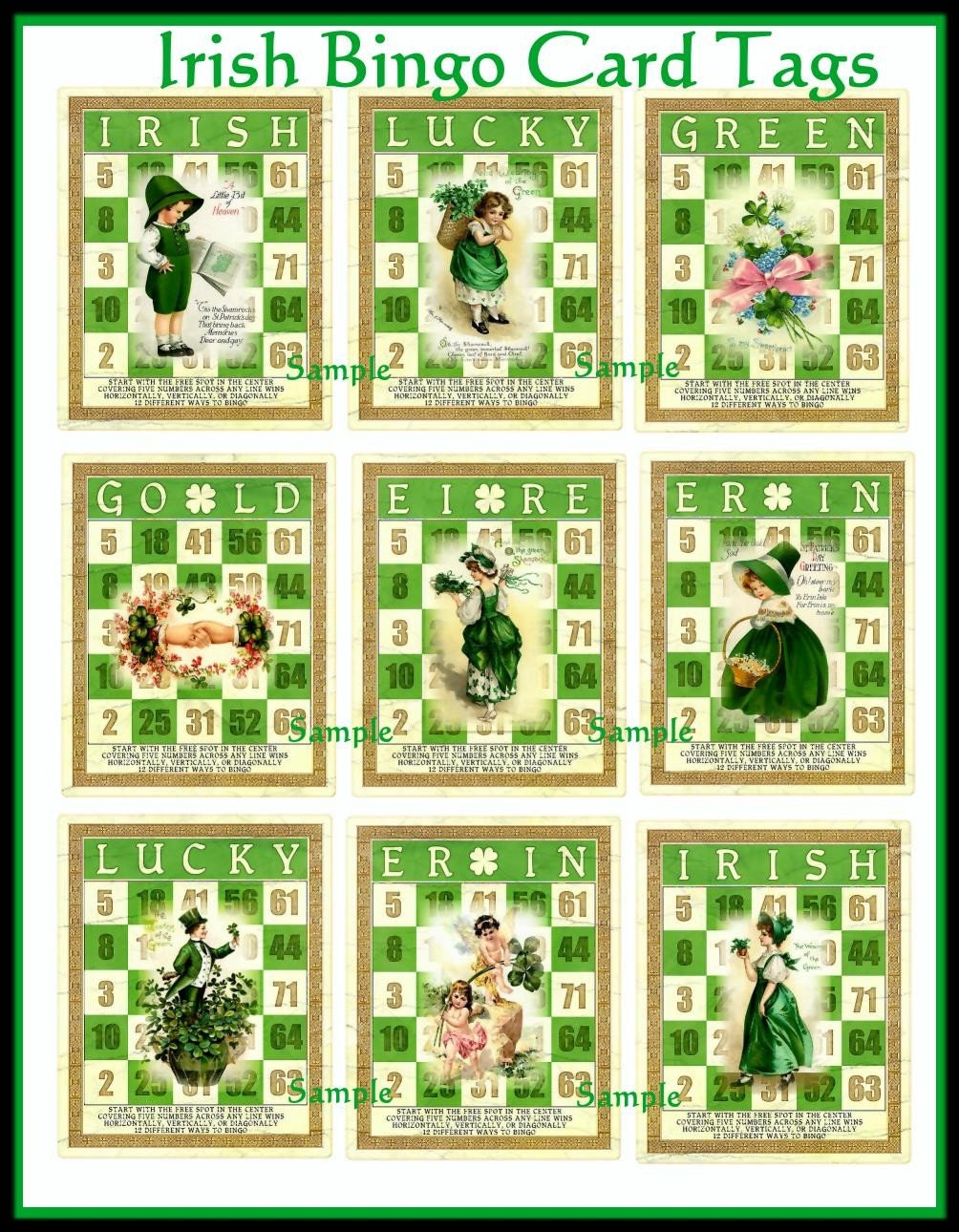 Irish St. Patrick's Day Bingo Cards for Tags by SenecaPondCrafts
