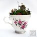 Fairy town in a pretty pink teacup - Faerie Houses, Moss and Mushrooms Oh My