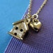 Sale Necklace - Was 38.00. Gold Tiny House and Heart Necklace. 14k Gold Plated Brass.
