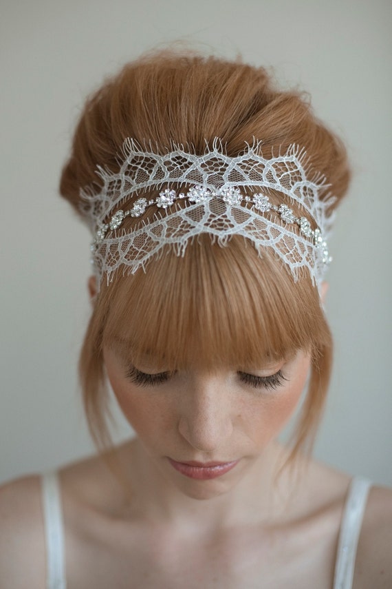 Items similar to Wedding  headband bridal  hair piece lace 