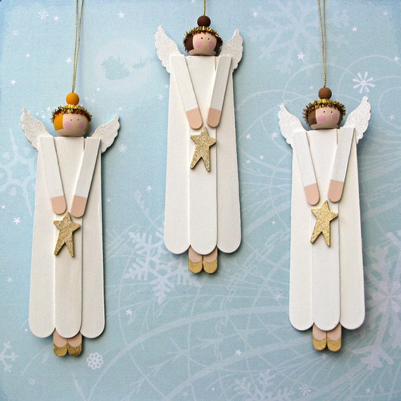 Angel Wood Christmas Ornaments Set of 3