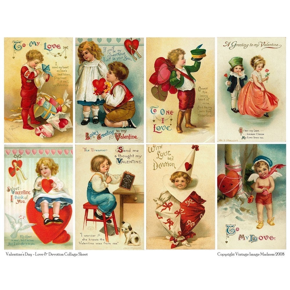 LOVE and DEVOTION Vintage Valentines Postcards Downloadable