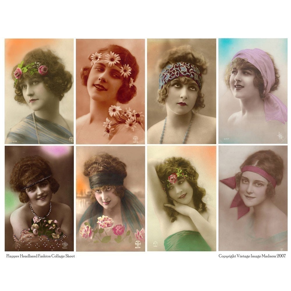 FLAPPER HEADBAND FASHIONS Vintage Postcards Downloadable