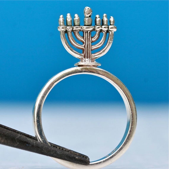 Tiny sterling silver menorah ring size 7 by zulasurfing Valentines Day