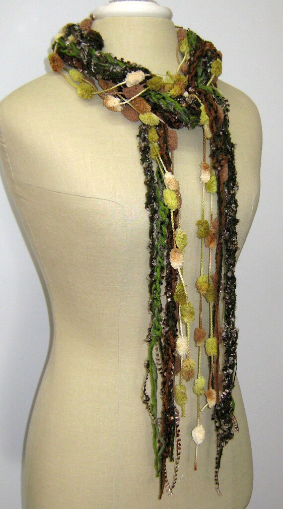 Olive Grove Gypsy Fringe Braids Scarf skinny by PurpleSageDesignz