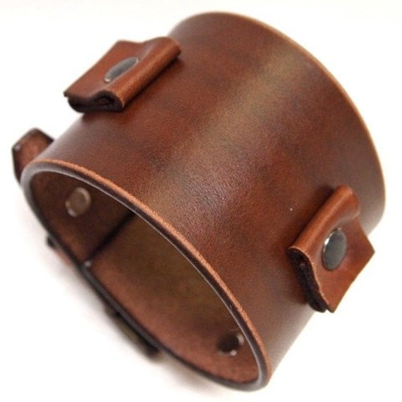 Leather Cuff Bracelet watchband Vintage Johnny Depp style wristband Handmade in NYC for YOU by Freddie Matara