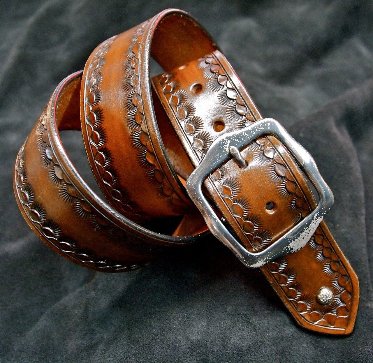 Hand Tooled Leather Belt Custom Made in NYC by mataradesign