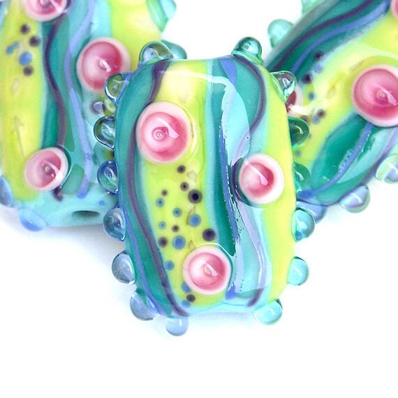 Spring Break Handmade Lampwork Glass Bead Set in Blue Aqua