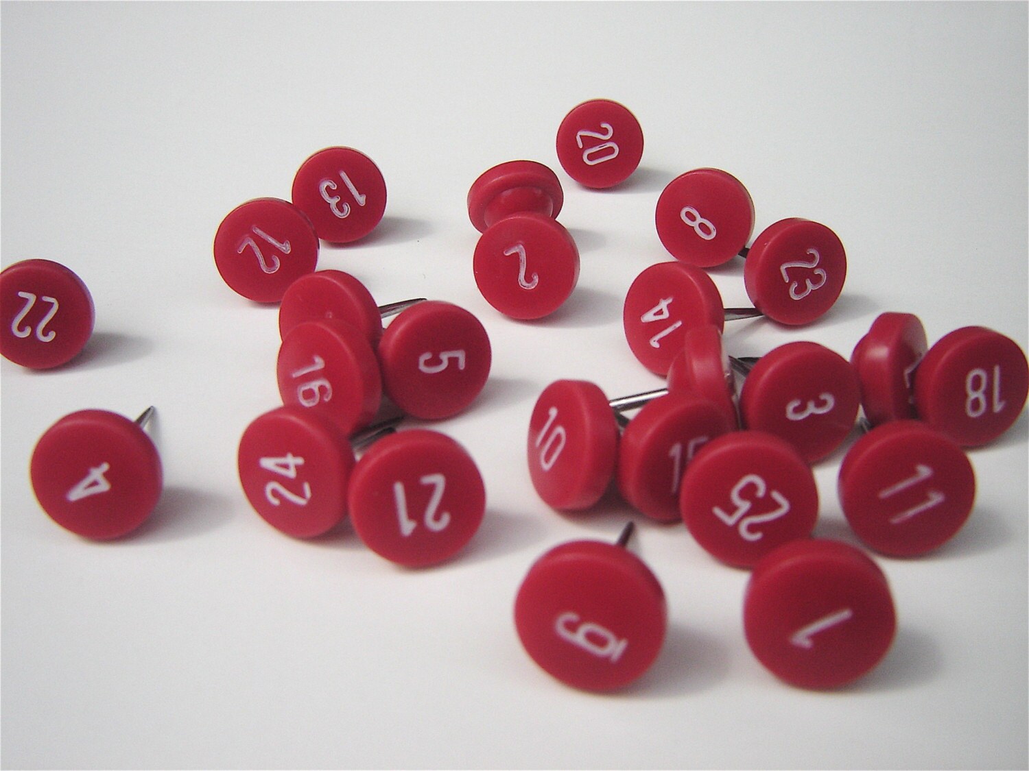 25 numbered push pins red with white number by fortandfield