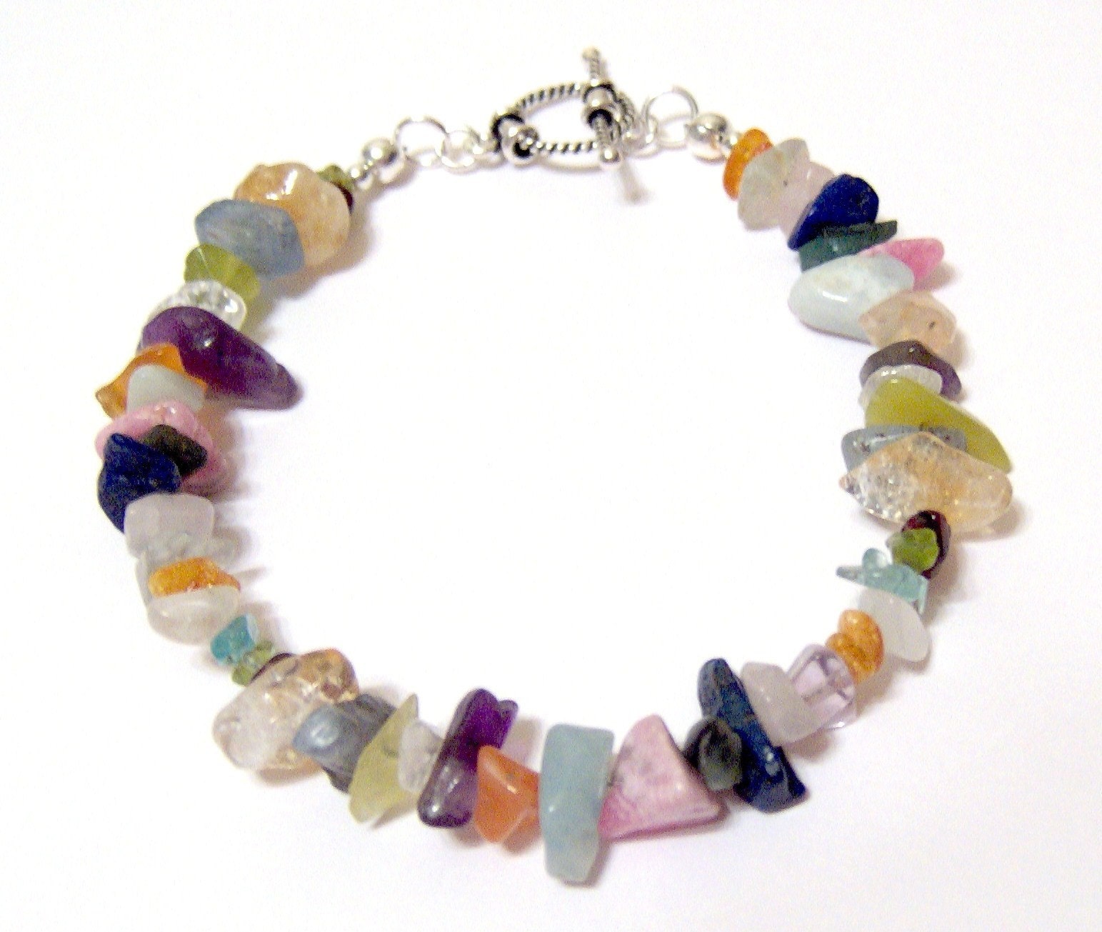 Gorgeous Gemstone Chip Bracelet with Sterling Silver Toggle