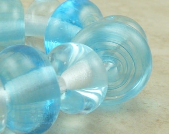 Ripple Effect Transparent Aqua Blue Glass - Lampwork Bead Set - SRA - I ship Internationally