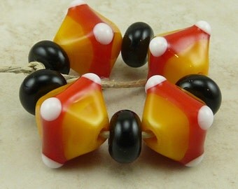 Candy Corn Crystals - Trick or Treat Halloween Colors Orange Red Yellow Black - Lampwork Bead Set - SRA - I ship Internationally