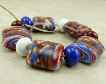 Patriotic Red White And Blue Lampwork Beads - Independence Day Election Caucus 4th of July Lampwork Bead Set SRA I ship Internationally 010