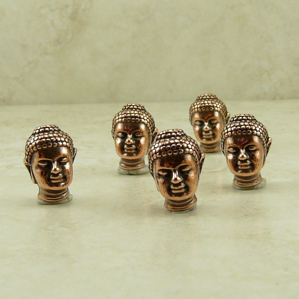 5 TierraCast Buddha Head Beads Buddhist Spiritual by Dragynsfyre