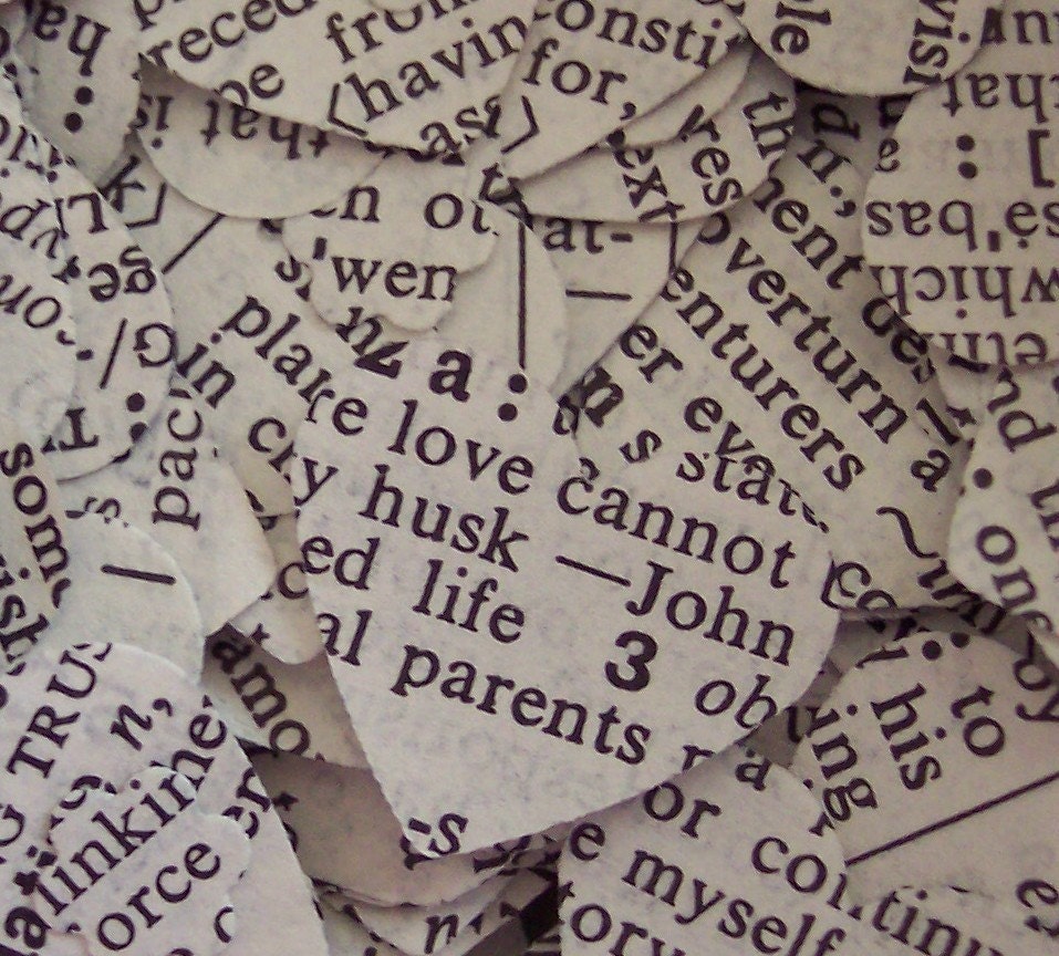 Upcycled Vintage Dictionary Paper Heart Confetti For Weddings