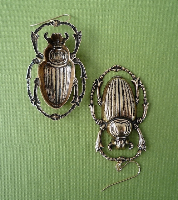 Giant Gold Scarab Earrings 14kt Gold Filled Earrings Statement   Il 570xN.180469032 