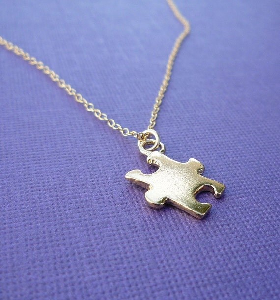 gold puzzle piece necklace autism awareness