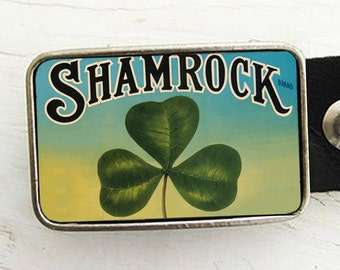 Vintage Shamrock Belt Buckle, St. Patrick's Day Belt Buckle