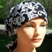 Tie Back Surgical Cap or Cancer Hat- Black and White Damask