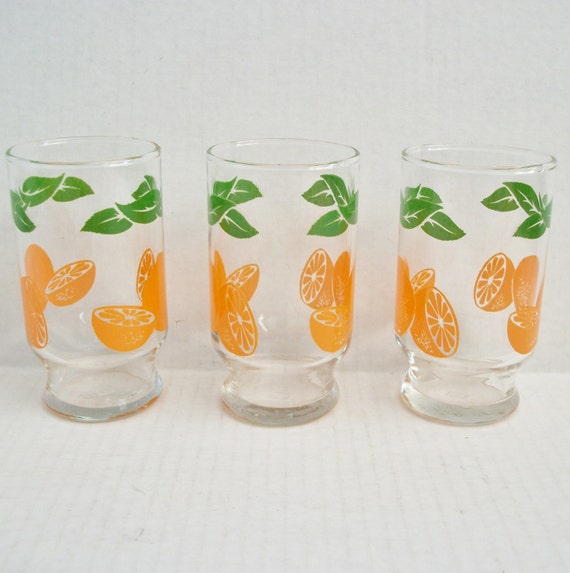 3 Small Vintage Orange Juice Glasses Anchor Hocking 0797