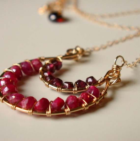 Items similar to Lucky in Love Necklace. Handcrafted. Horseshoe. Ruby