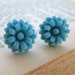 Tiny Flower Earrings - Petite Aqua Blue Chrysanthemum Mum Cabochon Studs