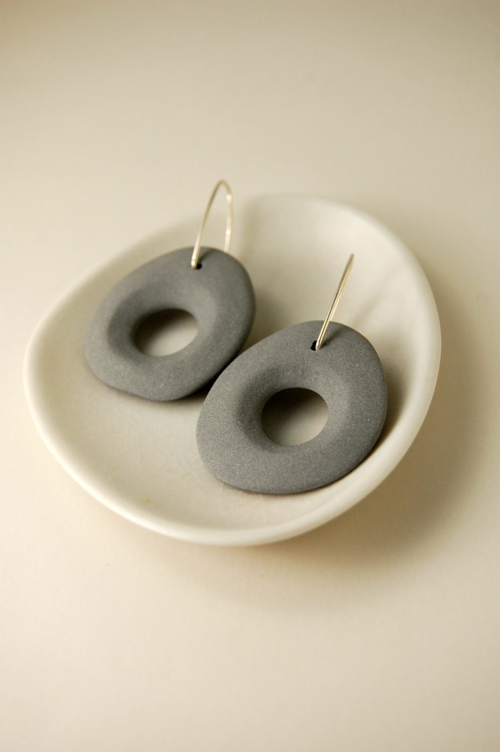 Gray Porcelain Earrings Sterling Silver Earwires Bone