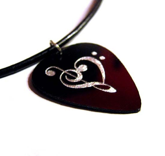 Music Heart Guitar Pick Necklace black