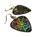 black & silver spiderweb guitar pick earrings, hot foil stamped