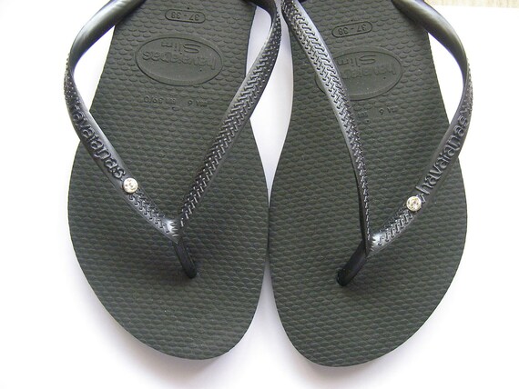 Havaianas Slim Metal Black Flip Flops Sandals Swarovski