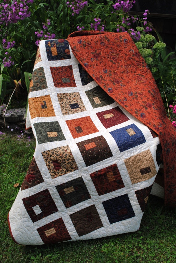 Patchwork Quilt Fall or Autumn colors Twin Coverlet with