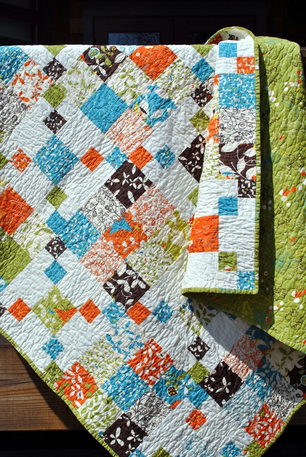 Patchwork QUILT Lap quilt or twin coverlet  pattern also