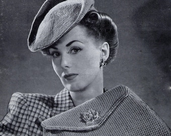 1940s Tilt Hat Beret and Bag Purse Weldons 335 Vintage Knitting Pattern Pdf Digital Download