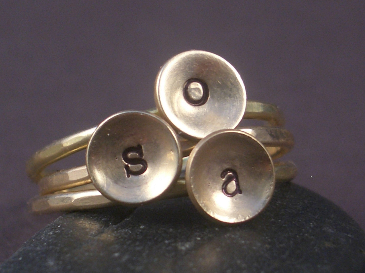 Hand Stamped Initial Ring in Gold Filled