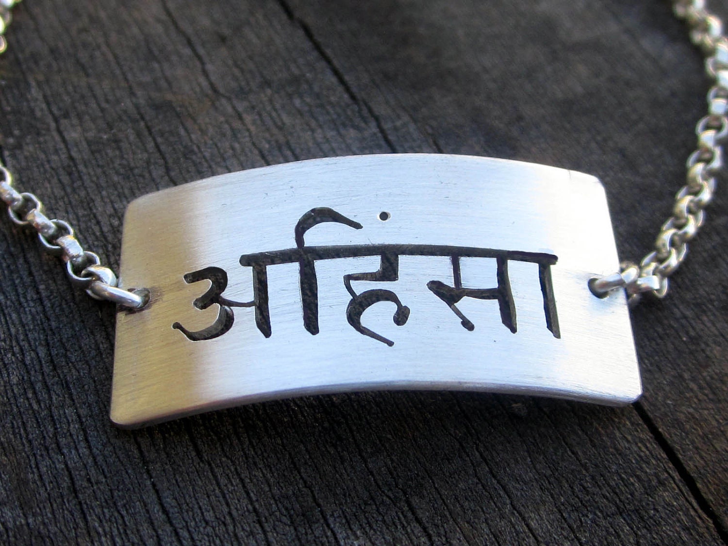 Ahimsa Hand Cut Sanskrit Bracelet By Donnaodesigns 