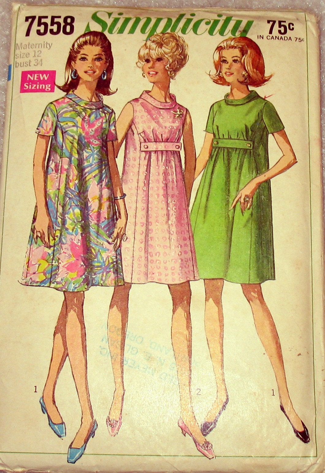 Vintage 1968 Simplicity Pattern 7558 Maternity Dress