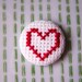 Loverly Cross Stitched Pinback Button in Cherry Red