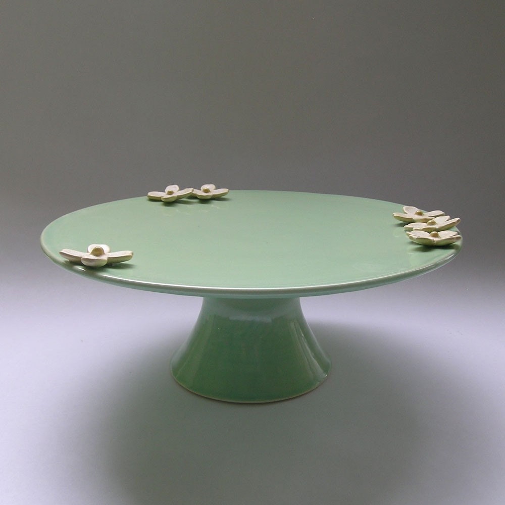 Ceramic Cake Stand with Dogwood Size Large in by whitneysmith