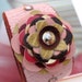 EcoCuff - Handmade Reclaimed Leather Flower on Crackled Pink Leather Band - OOAK
