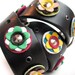 EcoDog Collar - Bright Flowers and Sparkles on Black Leather Band - Size XL - OOAK