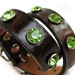Leather Dog Collar in Chocolate Brown with Mint Green Rhinestones, Size S, Small Dog, 11-14 Neck, Eco-Friendly, OOAK